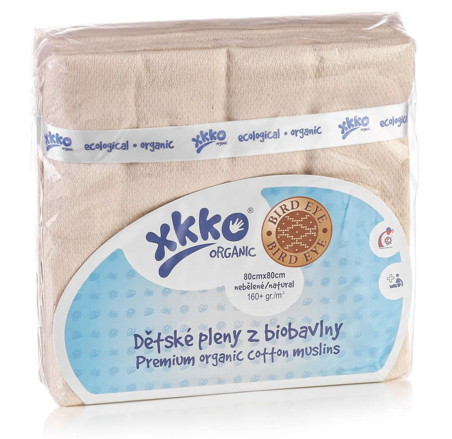 xkko Baumwollwindeln Bird Eye 5er-Set organic 80x80 cm