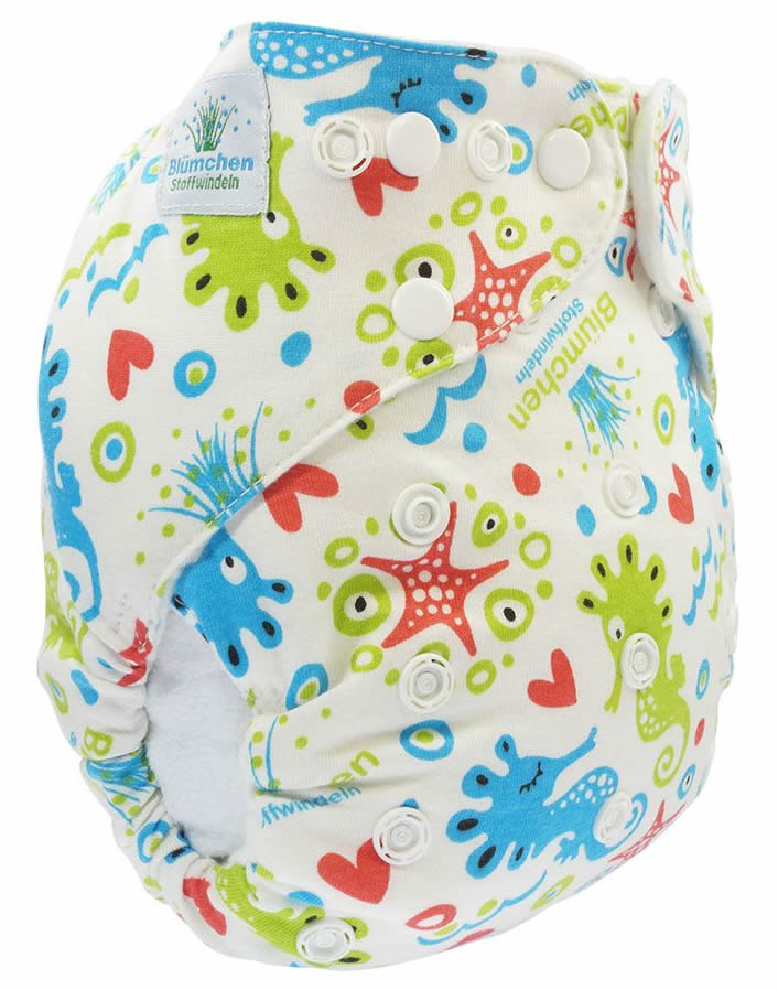 Blümchen Kuschelwindel Onesize (3-15kg) BUNT Snap *einzeln*