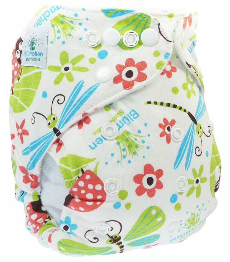 Blümchen Kuschelwindel Onesize (3-15kg) BUNT Snap *einzeln*