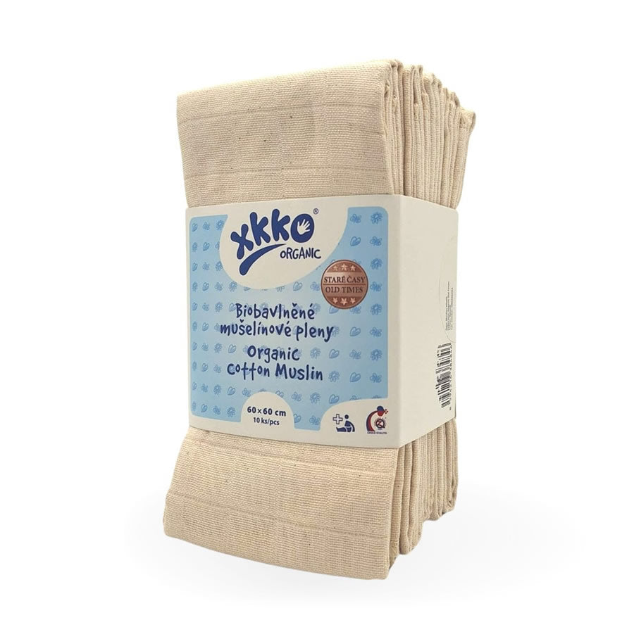 xkko Mullwindeln 60x60 cm Muslin Organic 10er-Set natur
