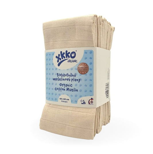 xkko Mullwindeln 60x60 cm Muslin Organic 10er-Set natur