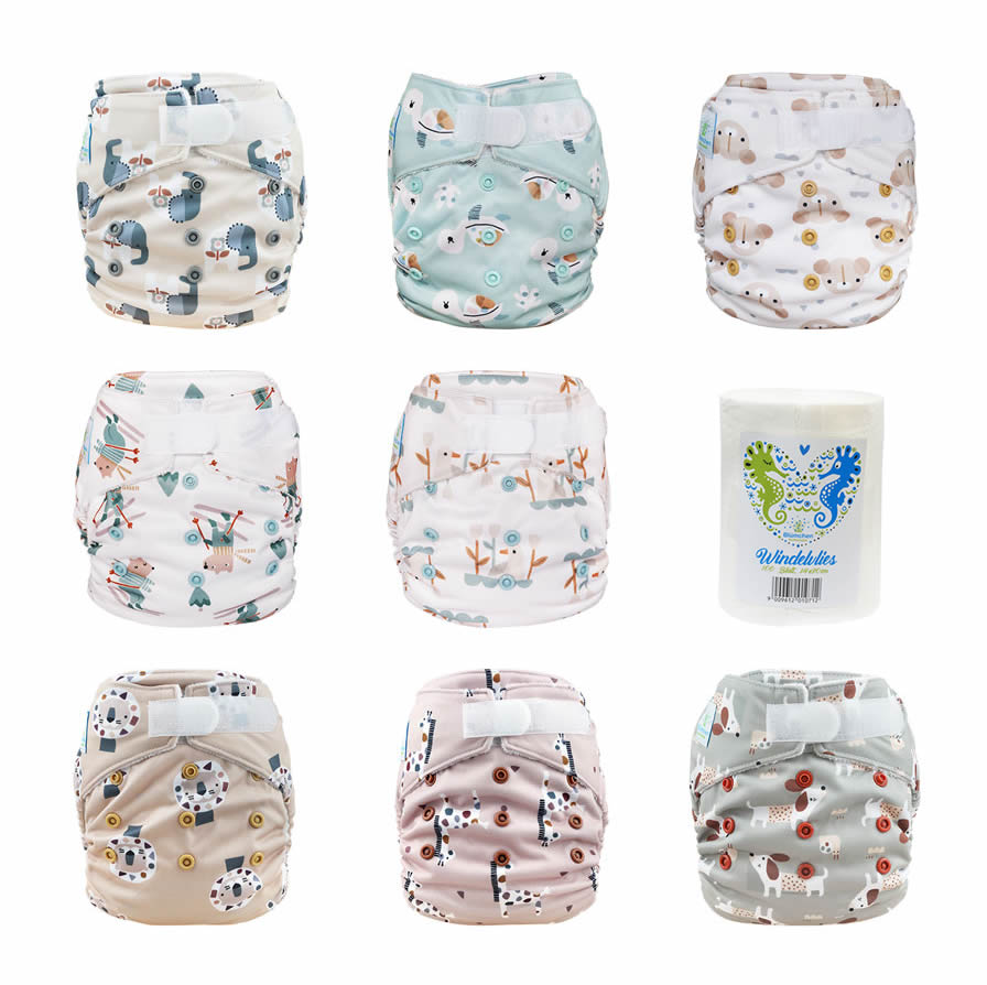 Blümchen Pocketwindel Windelpaket Klett 8er-Set + Einlagen + Windelvlies