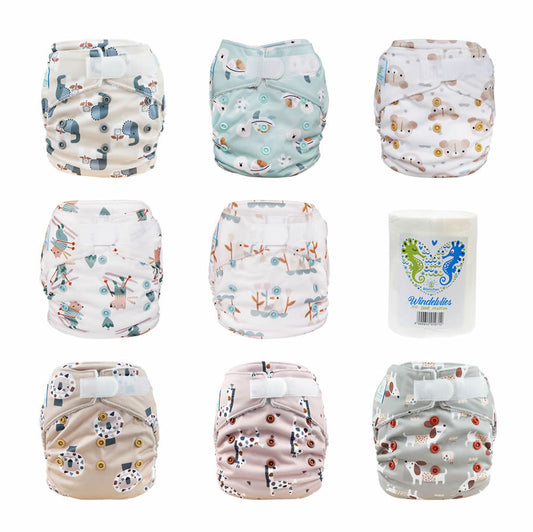 Blümchen Pocketwindel Windelpaket Klett 8er-Set + Einlagen + Windelvlies