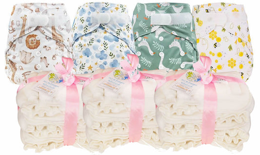 Blümchen 2in1 Stoffwindelset Onesize Klett 4+16